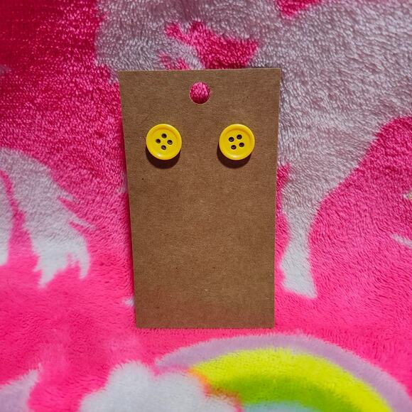 Small Yellow Button Stud Earrings - Picture 1 of 2
